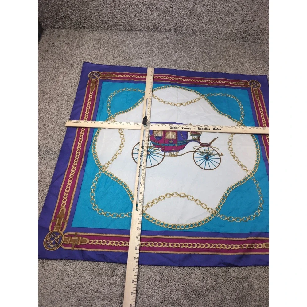 Vintage Style Equestrian Carriage‎ Chain Print Square Scarf Purple Blue 31x31